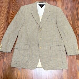 Tommy Hilfiger Sport Coat Men 42R Tan Houndstooth Excellent Made in USA Blazer
